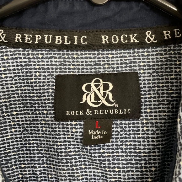 Rock & Republic Men's Short Sleeve Casual Button Down Shirt Blue Size L - Picture 3 of 8